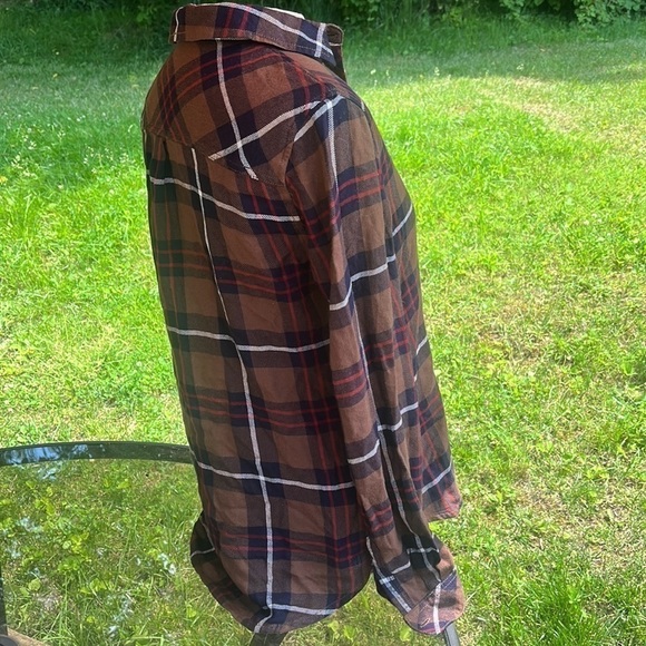 Beach lunch lounge plaid button down, brown blue white red, women’s size XS - Picture 5 of 8